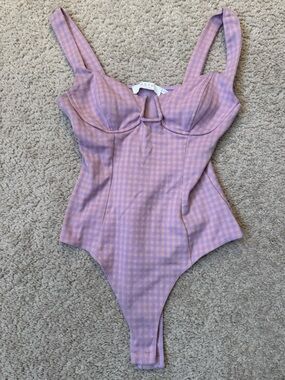 ASTR Lavender and Peach Gingham Knit Top